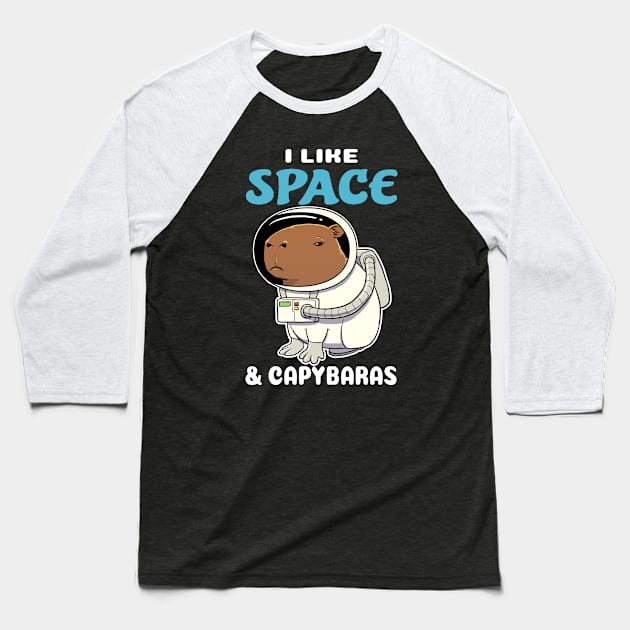 I Like Space and Capybaras Cartoon Baseball T-Shirt by capydays